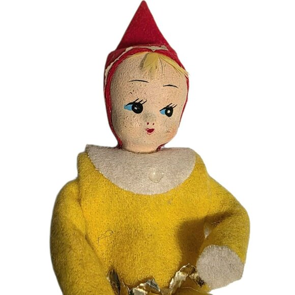 2 Vintage Christmas Pixie Elf Dolls MCM Shelf Sitter Posable Felt Holiday Decor - Picture 4 of 9